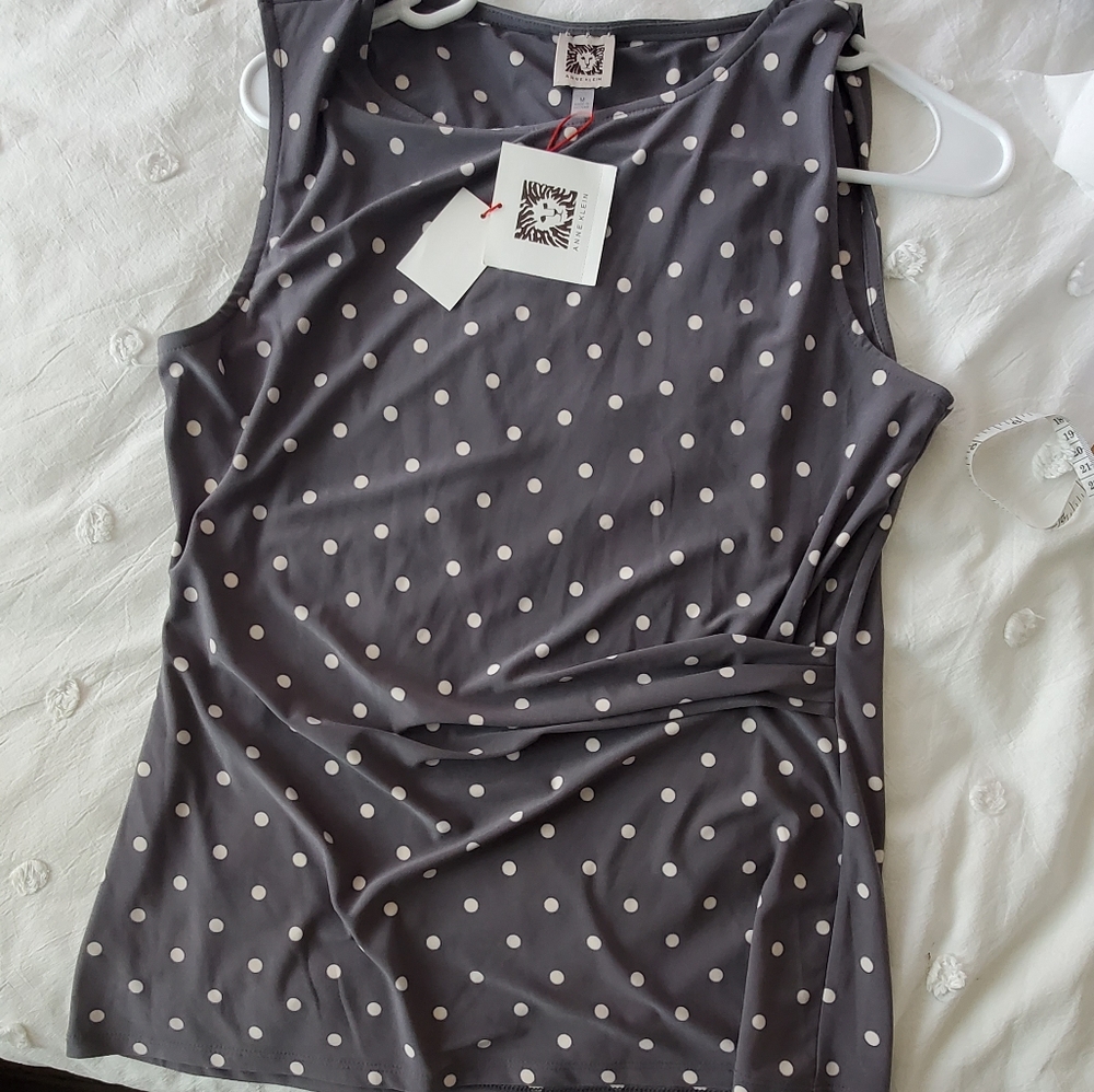 Ann Klein charcoal gray Polka-dot sleeveless top
